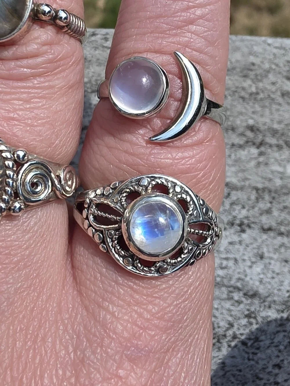 7 Piece 925 Sterling Moonstone Ring Lot Bundle Lot Estate